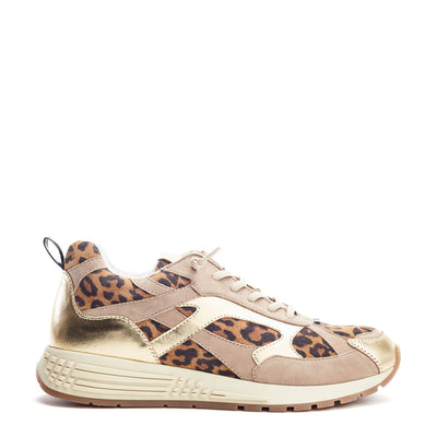 Bryani Gold Leopard Suede Trainers