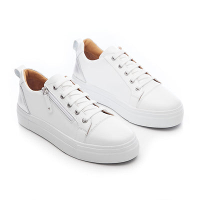 Visti White - Silver Leather Trainers