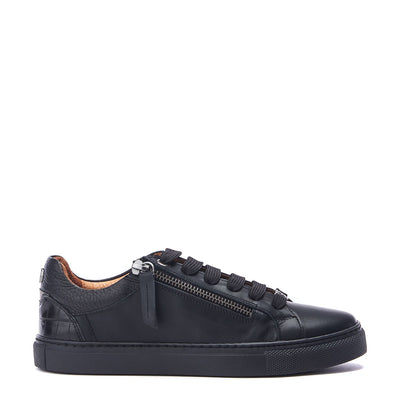 Bailly Jet Black Leather Trainers