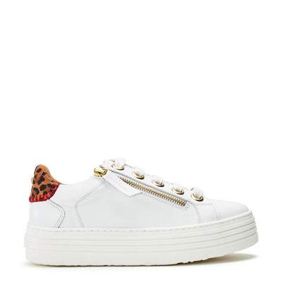 Beaman White Leopard Leather Trainers