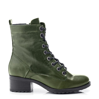 Bezzie Green Leather Leather Boots