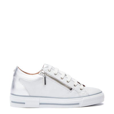Bramleigh White - Silver Leather Trainers