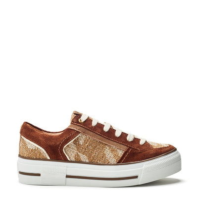 Button Tan Textile Trainers