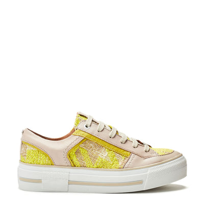 Button Yellow Textile Trainers