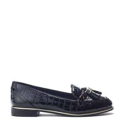 Erinn Black Patent Mocc Croc Shoes