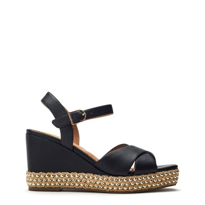 Janeen Black Leather Sandals