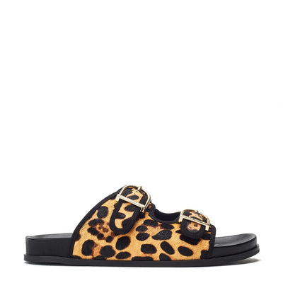 Janettie Leopard Pony Hair Sandals