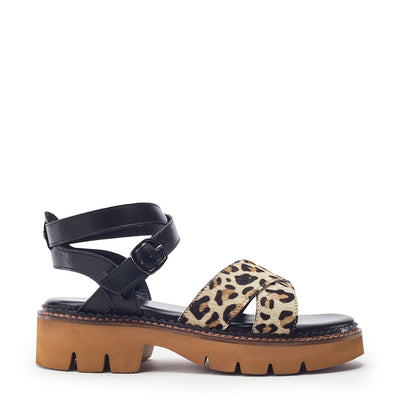 Jetta Black - Leopard Leopard Print Leather Sandals