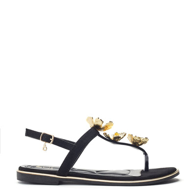 Jewelle Black Alcantara Sandals