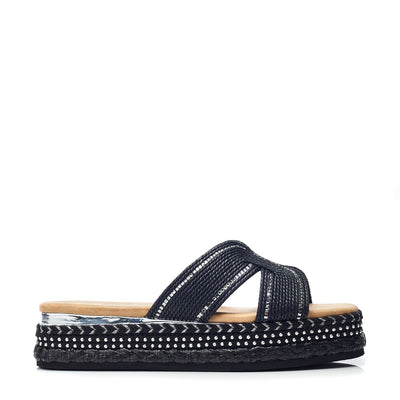 Naiah Black Textile Sandals