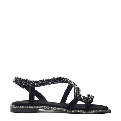 Nyssa Black Metallic Leather Sandals