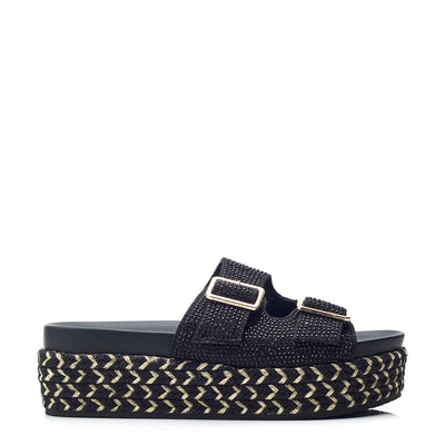 Oceania Black Textile Sandals
