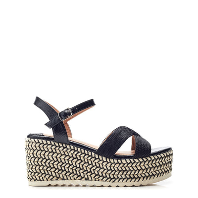 Piala Black Textile Sandals