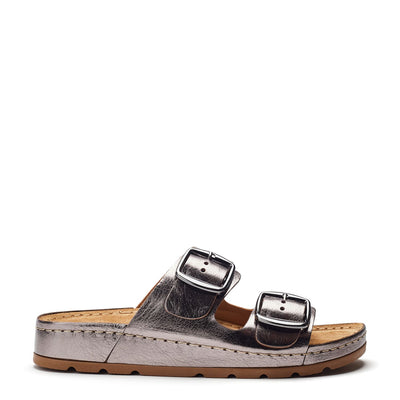 Sh Elate Pewter Leather Sandals