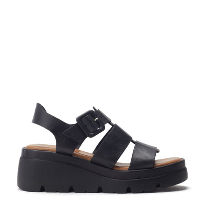Stathes Black Leather Sandals